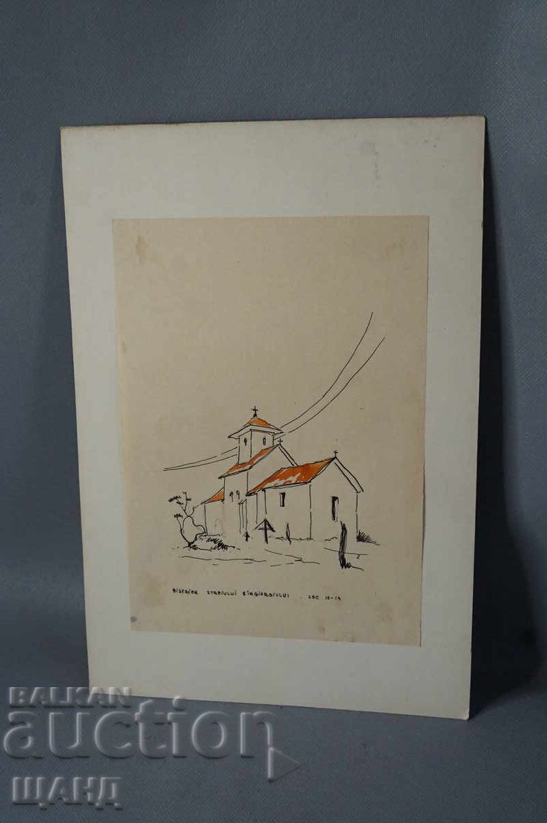 Old Master drawing painting Church chapel