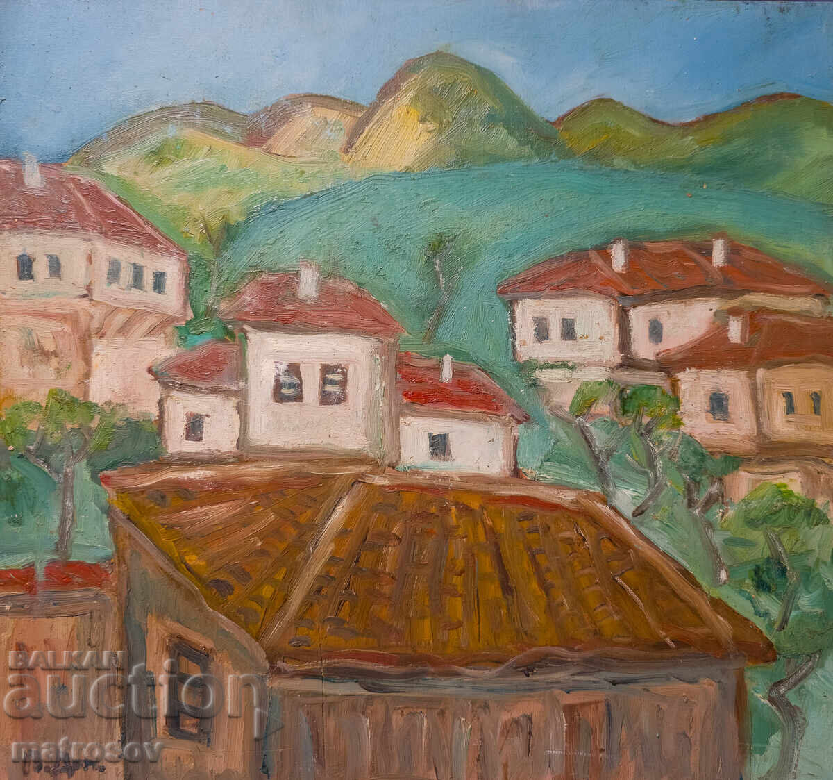 Ελαιογραφία, Τοπίο με σπίτια με τιμή 250.00 BGN | € 127.82