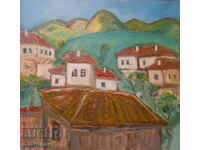 Tablou în ulei, Peisaj cu case