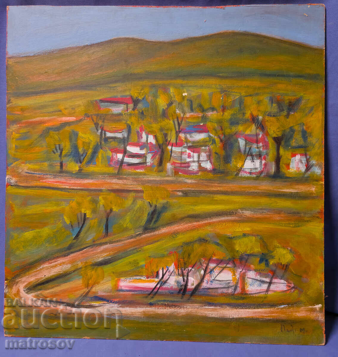 Auction  Oil painting, Landscape with houses