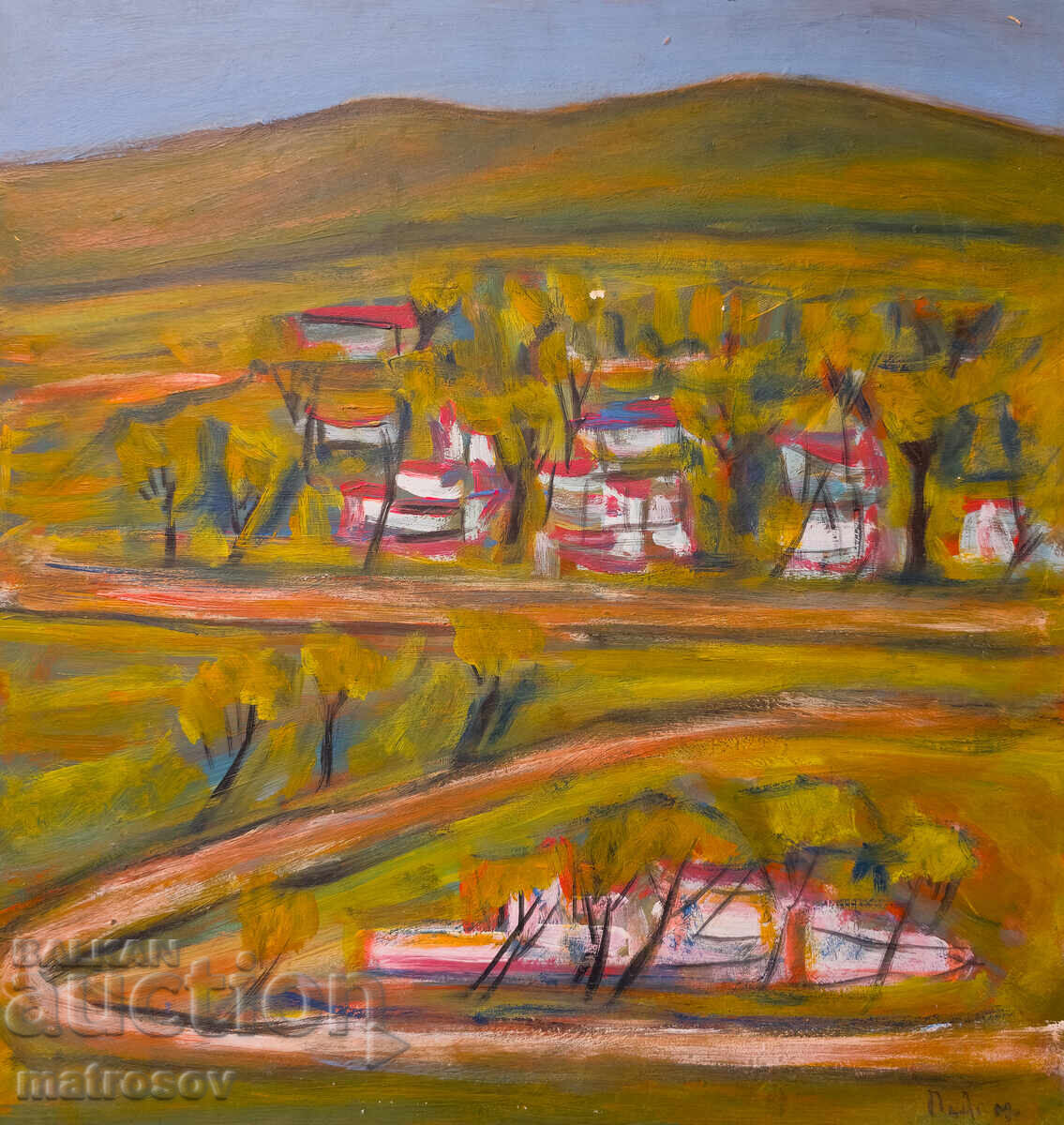 Oil painting, Landscape with houses
