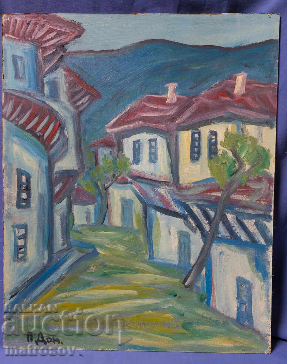 Oil painting, Landscape with Revival houses - 5