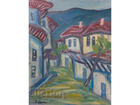 Tablou în ulei, Peisaj cu case din perioada Renașterii Naționale