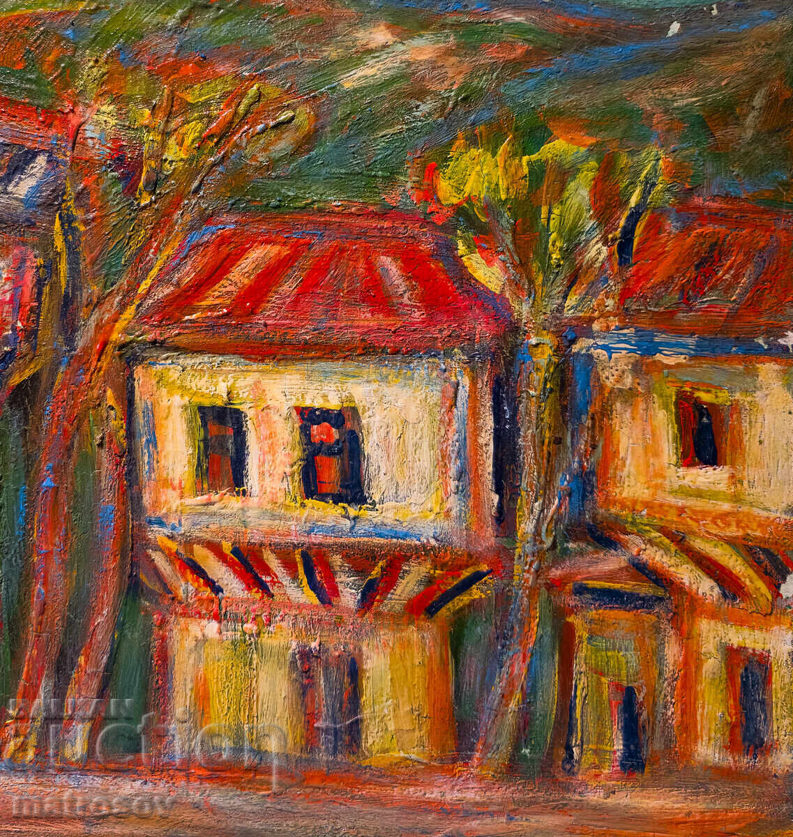 Έργο ζωγραφικής, ελαιογραφία, τοπίο με σπίτια με τιμή 250.00 BGN | € 127.82