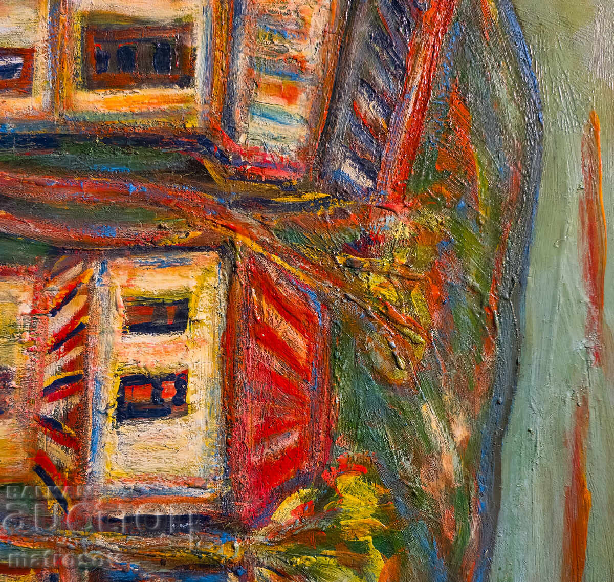 Δημοπρασία Έργο ζωγραφικής, ελαιογραφία, τοπίο με σπίτια