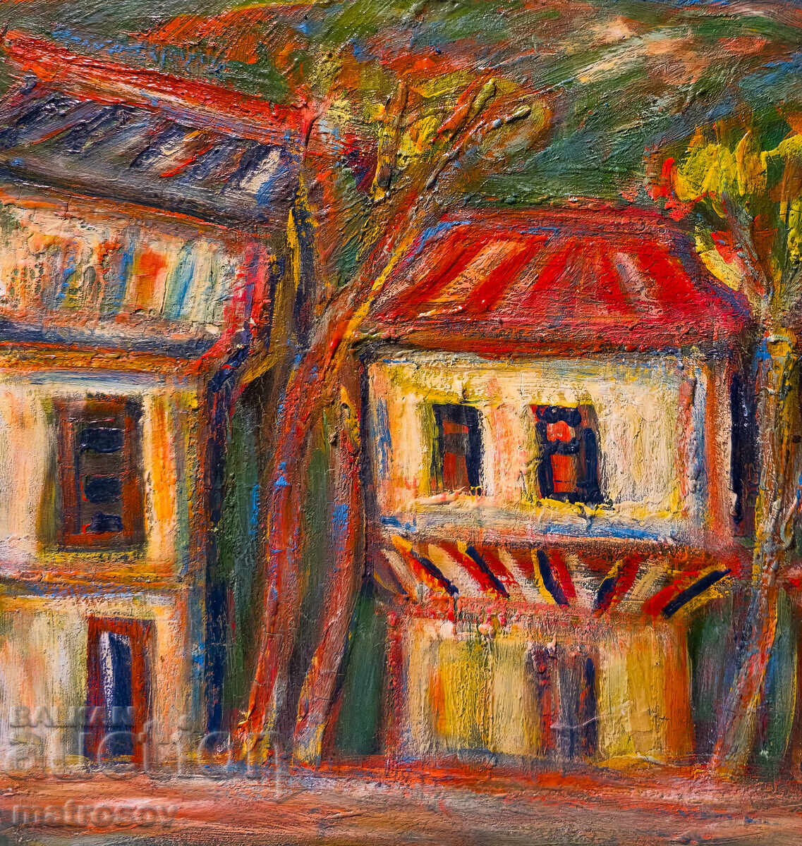 Παράδοση Έργο ζωγραφικής, ελαιογραφία, τοπίο με σπίτια