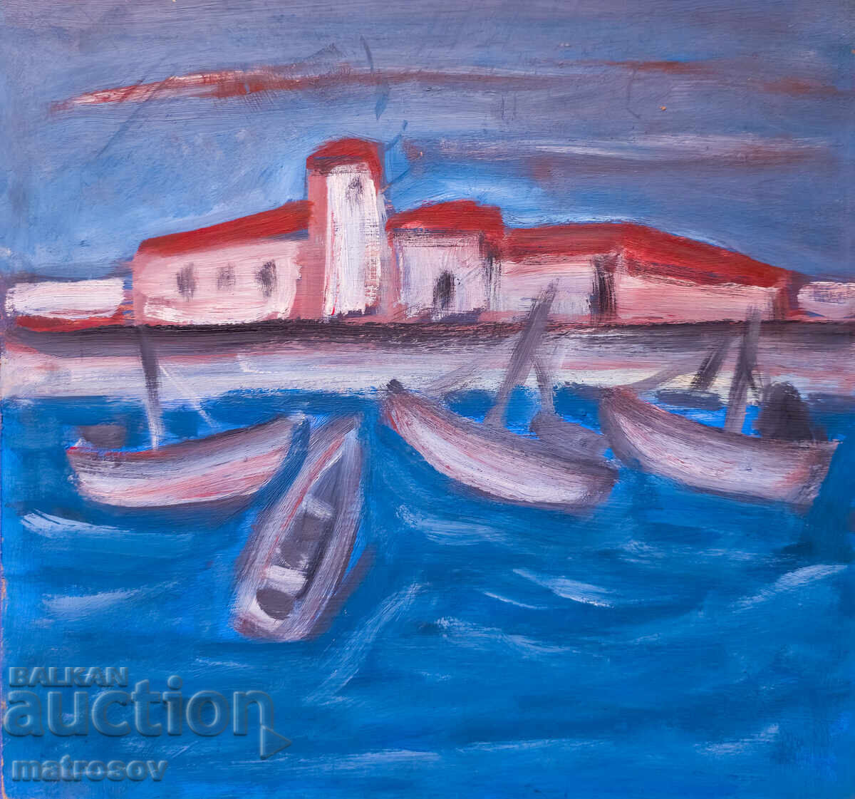 Painting, oil paints, seascape boats Painting, oil paints, seascape boats