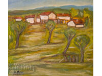 Tablou, ulei, peisaj rural