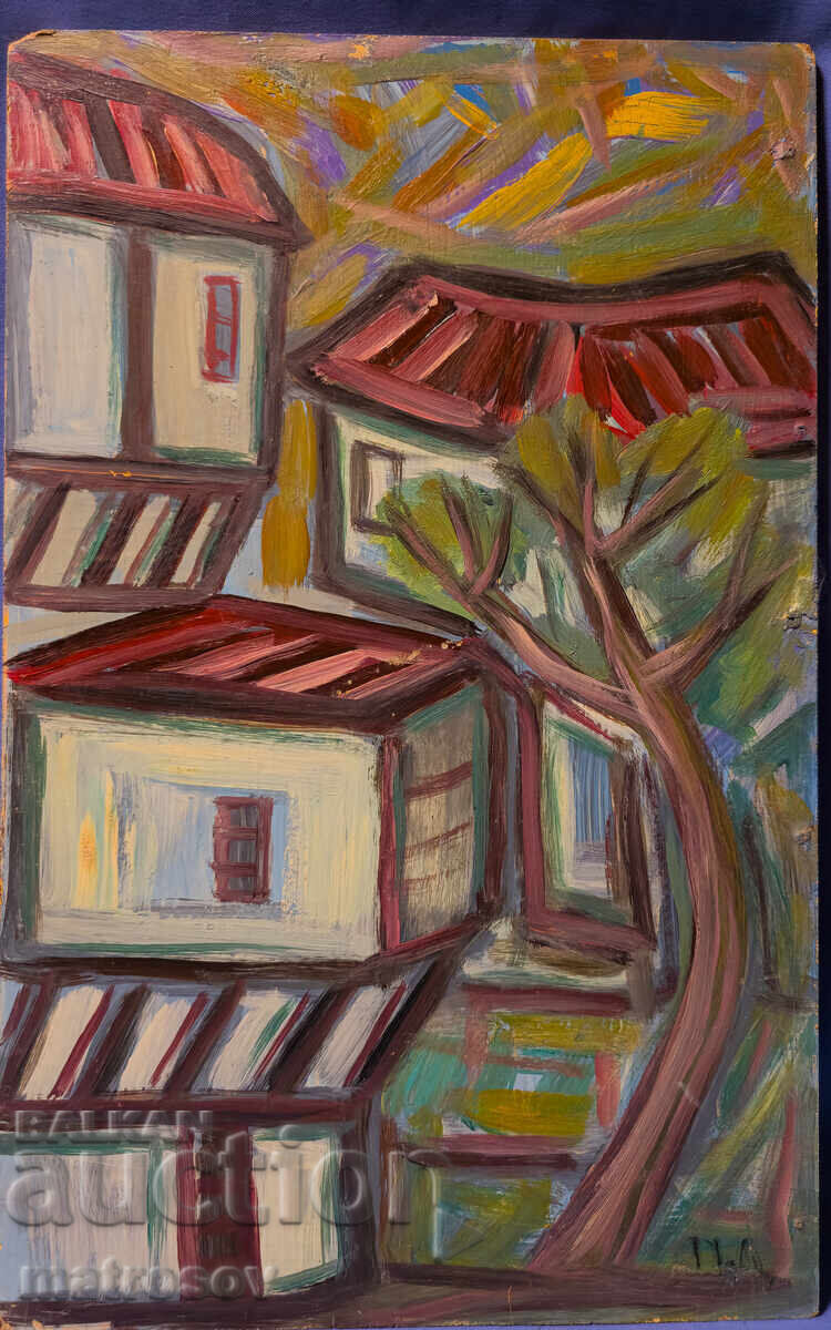 Δημοπρασία Έργο ζωγραφικής, ελαιογραφία, τοπίο με αναγεννησιακά σπίτια