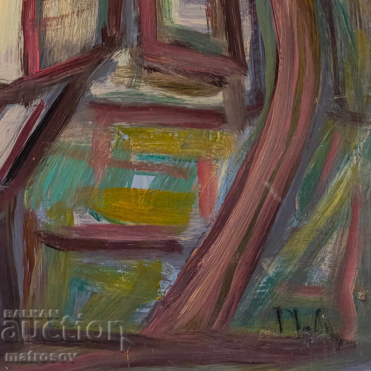 Έργο ζωγραφικής, ελαιογραφία, τοπίο με αναγεννησιακά σπίτια - 5