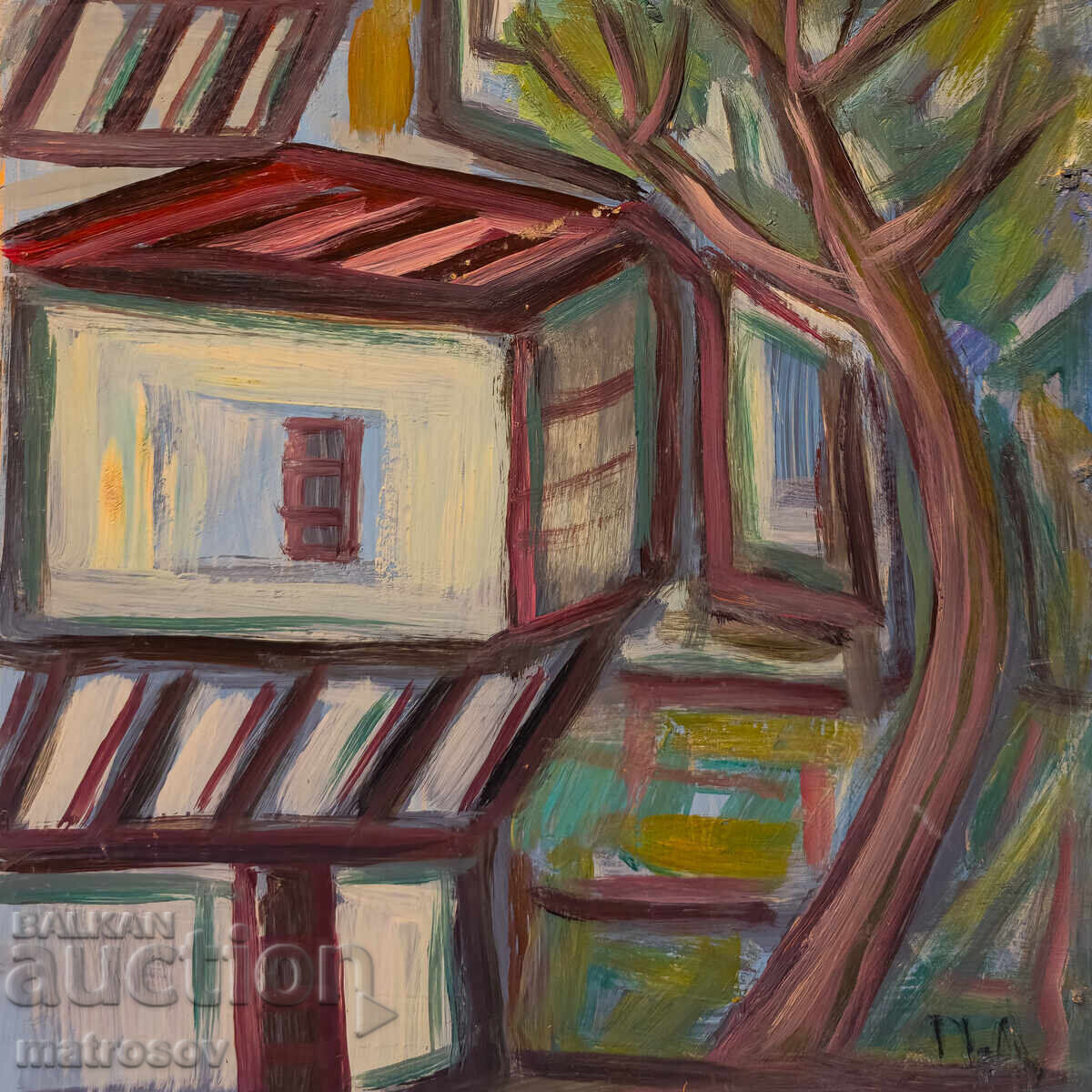 Έργο ζωγραφικής, ελαιογραφία, τοπίο με αναγεννησιακά σπίτια - 7