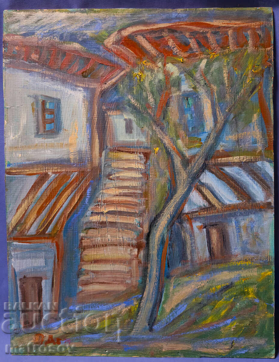 Painting, oil paints, landscape with Revival houses with price 240.00 BGN | € 122.71