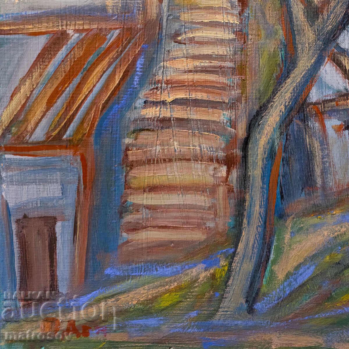 Delivery of Painting, oil paints, landscape with Revival houses