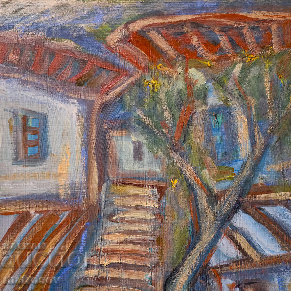 Painting, oil paints, landscape with Revival houses - 6