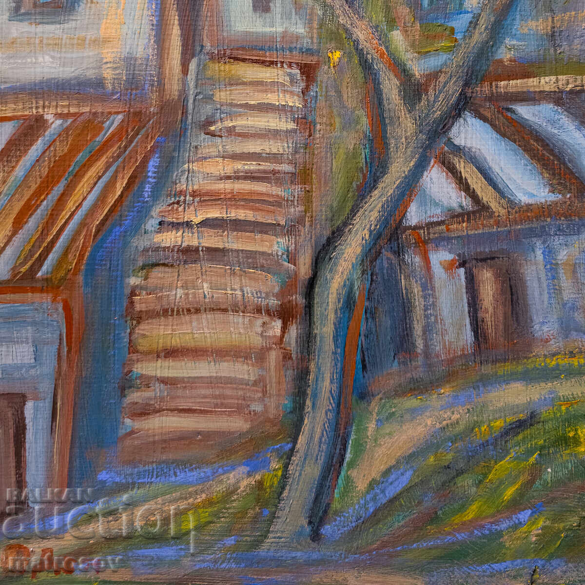 Painting, oil paints, landscape with Revival houses - 7