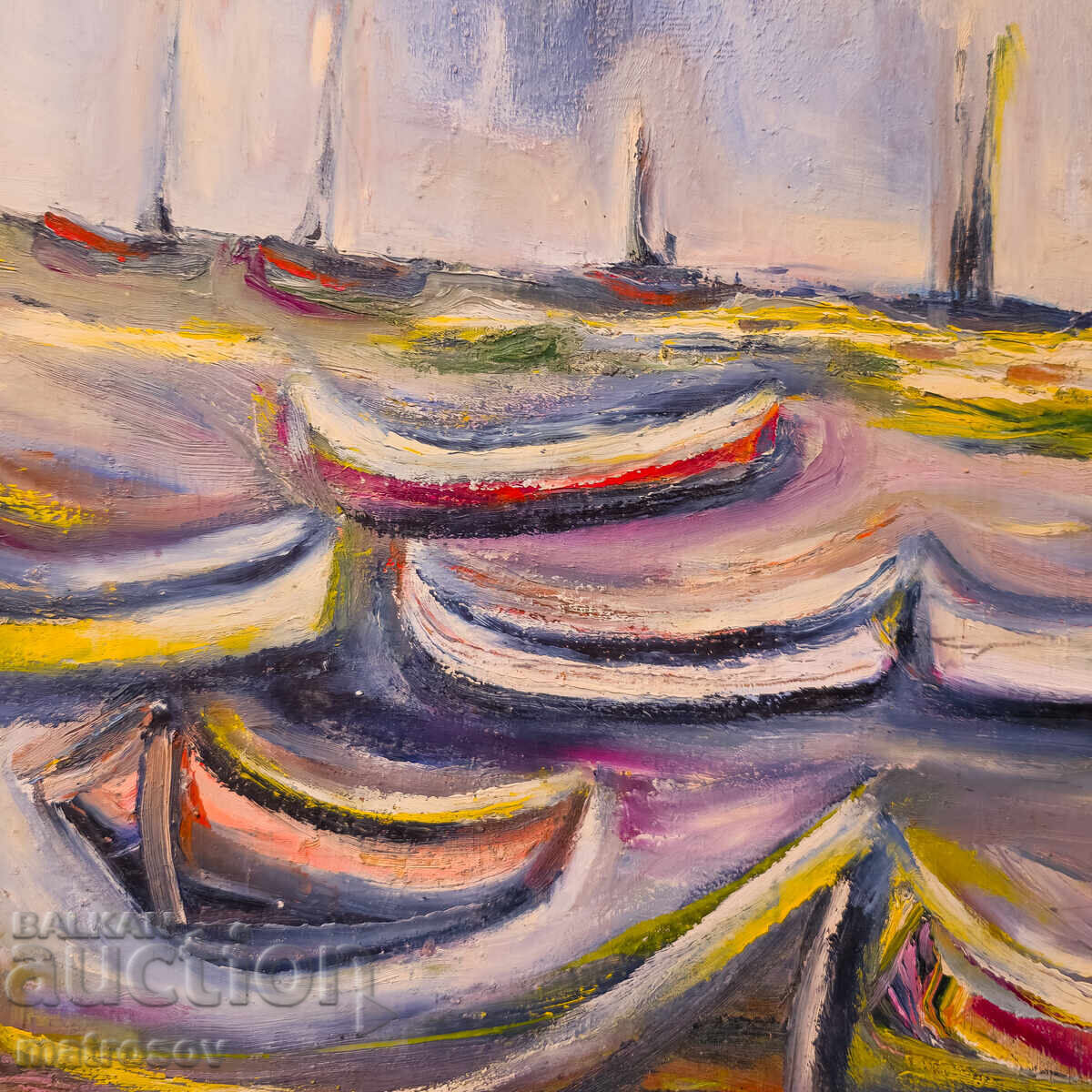 Valentin Radenovski, oil painting, seascape with boats - 5