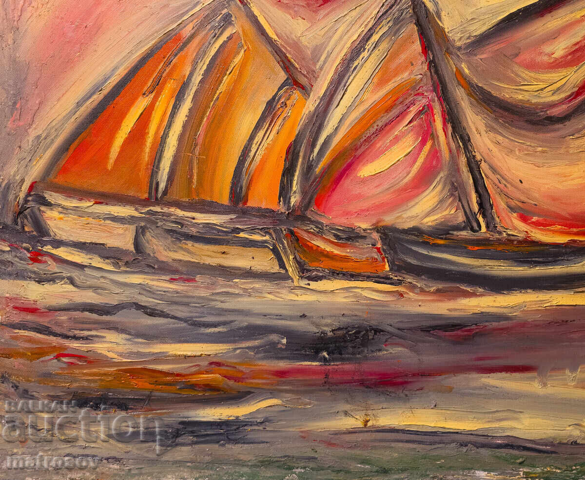 Auction Valentin Radenovski, oil painting, seascape with boats Auction Valentin Radenovski, oil painting, seascape with boats