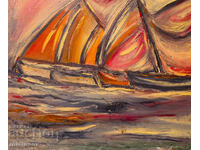 Valentin Radenovski, oil painting, seascape with boats