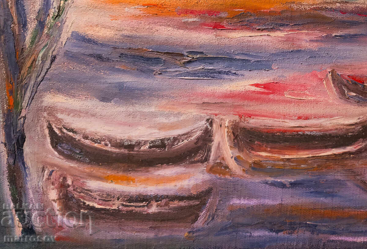 Valentin Radenovski, oil painting, seascape with boats with price € 178.95 | 350.00 BGN