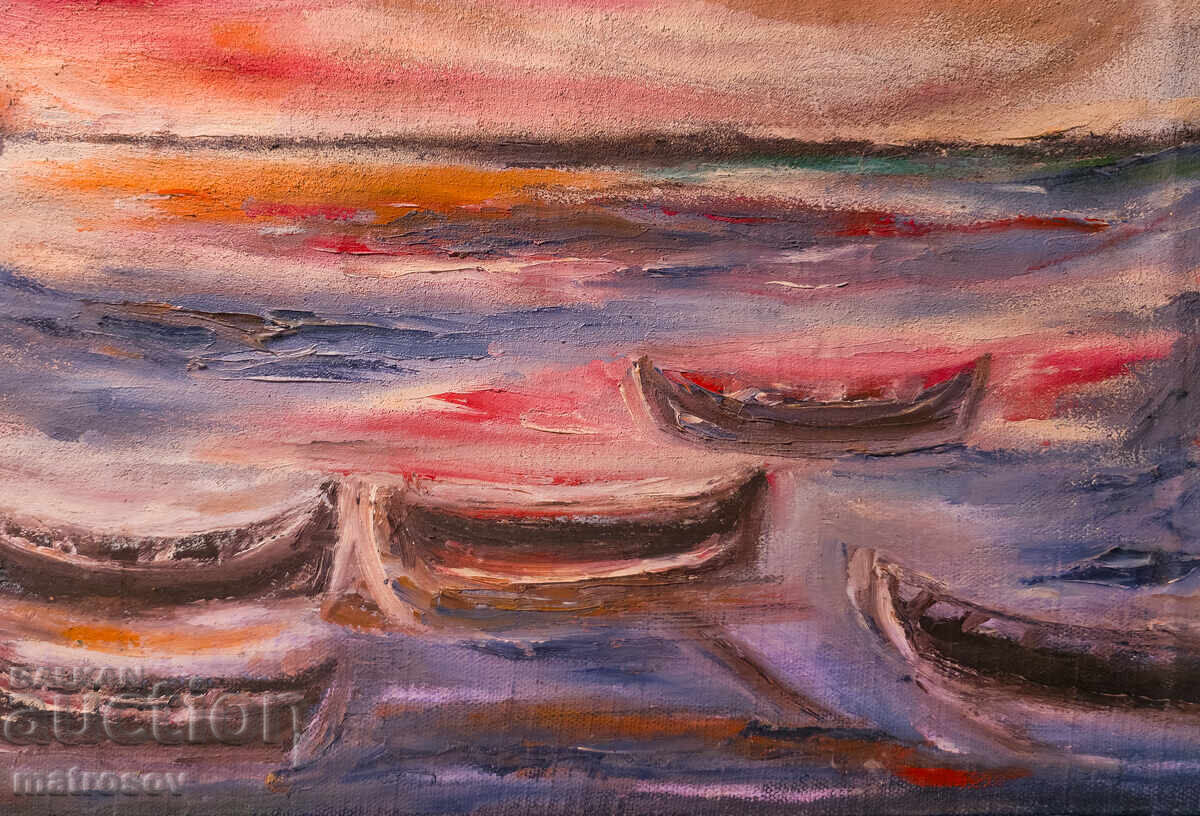 Delivery of Valentin Radenovski, oil painting, seascape with boats