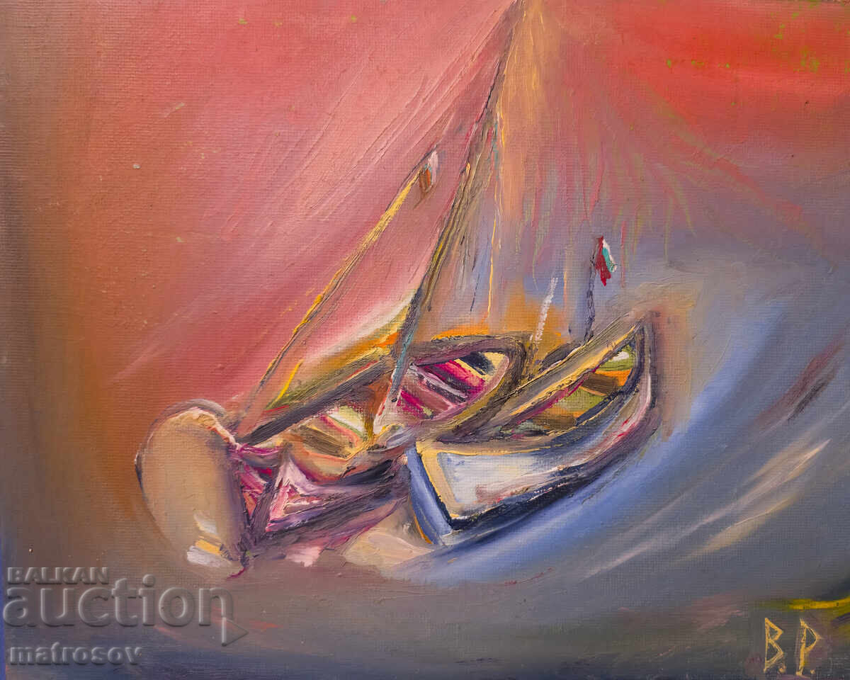Valentin Radenovski, oil composition, boats with price 300.00 BGN | € 153.39