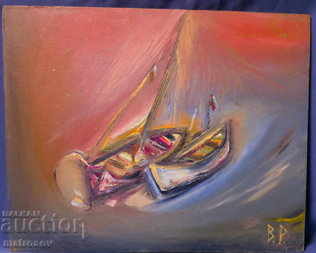 Licitație Valentin Radenovski, compoziție în ulei, bărci Licitație Valentin Radenovski, compoziție în ulei, bărci