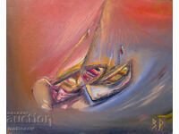 Valentin Radenovski, compoziție în ulei, bărci