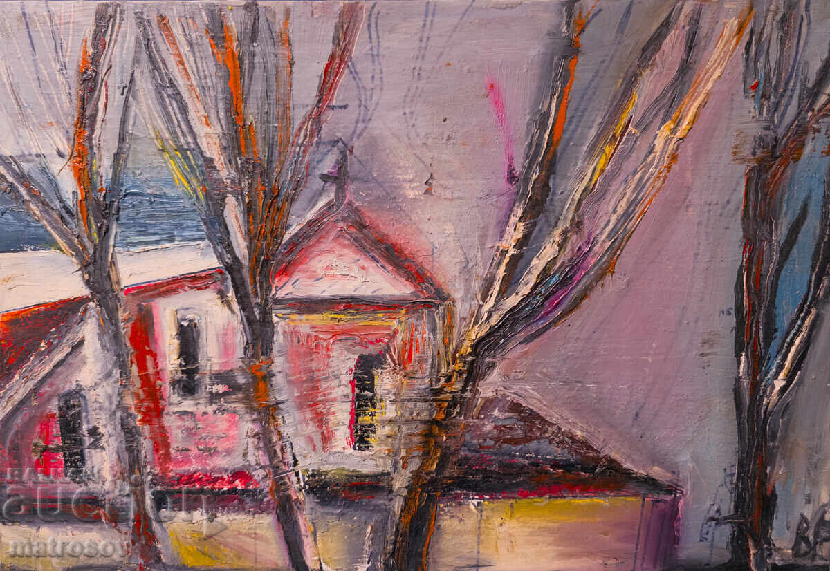 Valentin Radenovski, oil paints, landscape "Church in Karlovo" with price 380.00 BGN | € 194.29