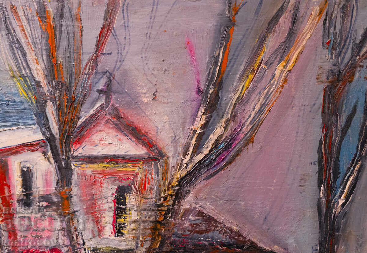 Valentin Radenovski, oil paints, landscape "Church in Karlovo" - 5