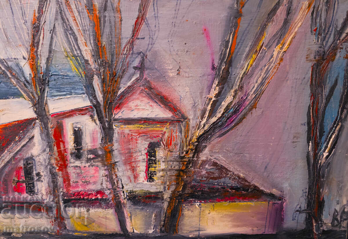 Valentin Radenovski, oil paints, landscape "Church in Karlovo"