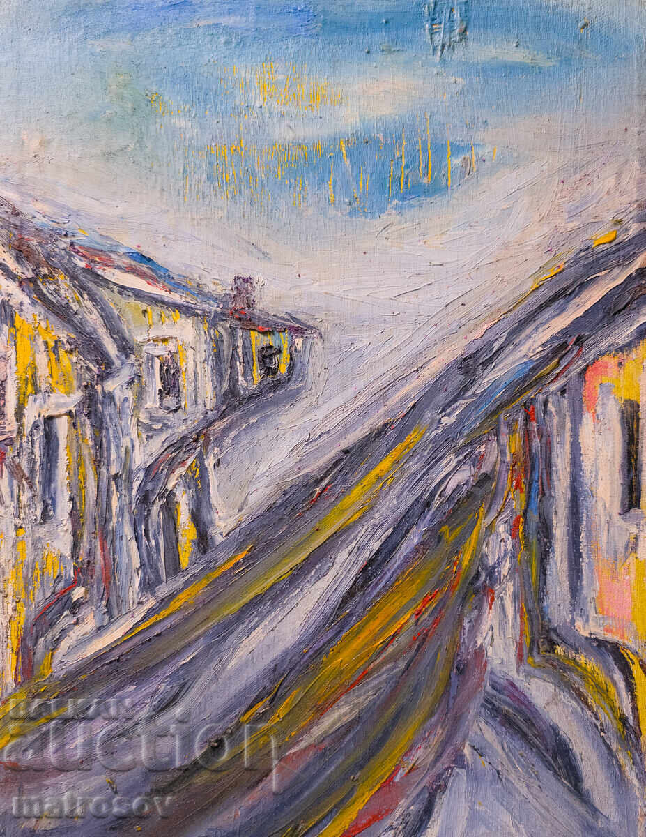 Auction  Valentin Radenovski, oil painting, landscape "Our Street"