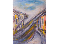 Valentin Radenovski, oil painting, landscape "Our Street"