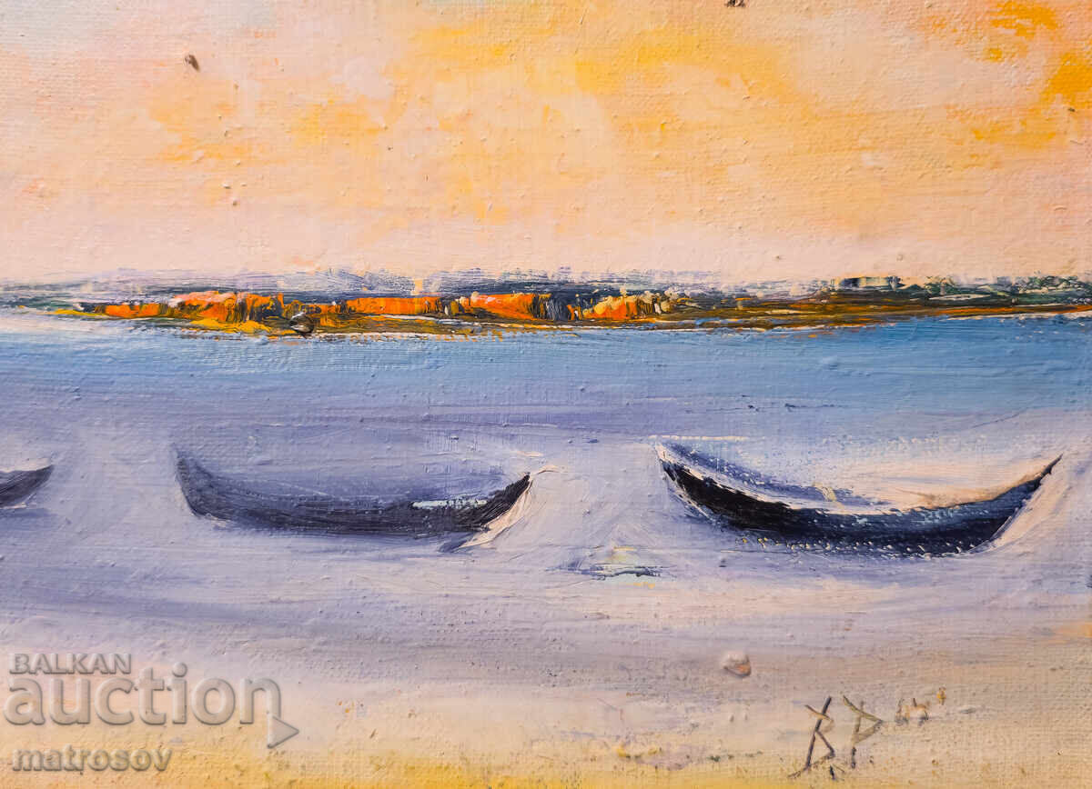 Valentin Radenovski, peisaj marin cu bărci, ulei pe pânză - 5
