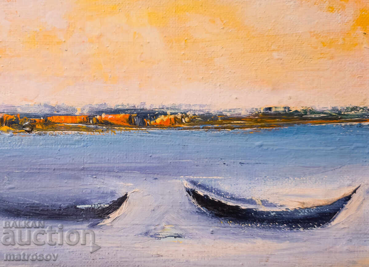 Valentin Radenovski, peisaj marin cu bărci, ulei pe pânză - 6