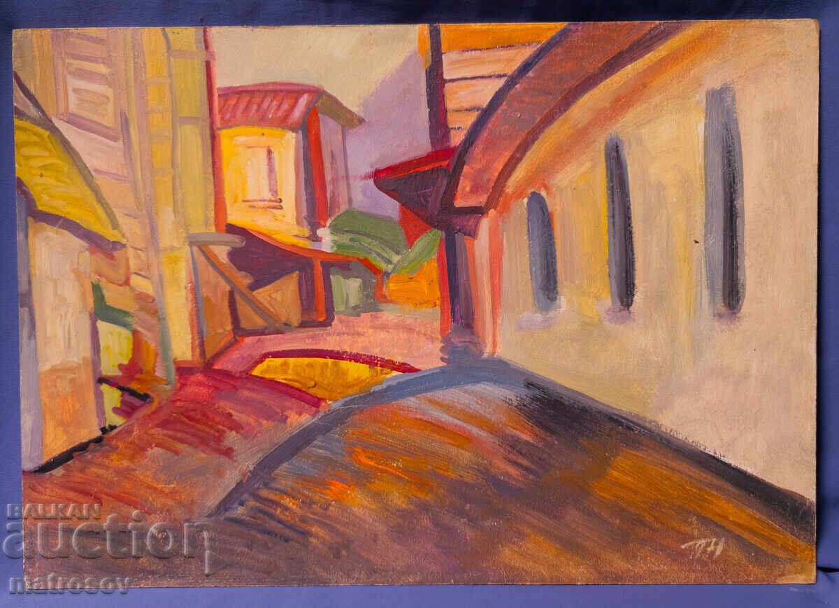 Auction  Peter Nenov, oil painting, landscape with houses