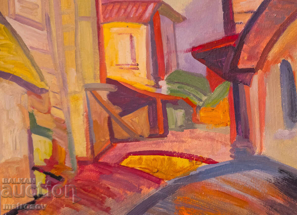 Peter Nenov, oil painting, landscape with houses - 5