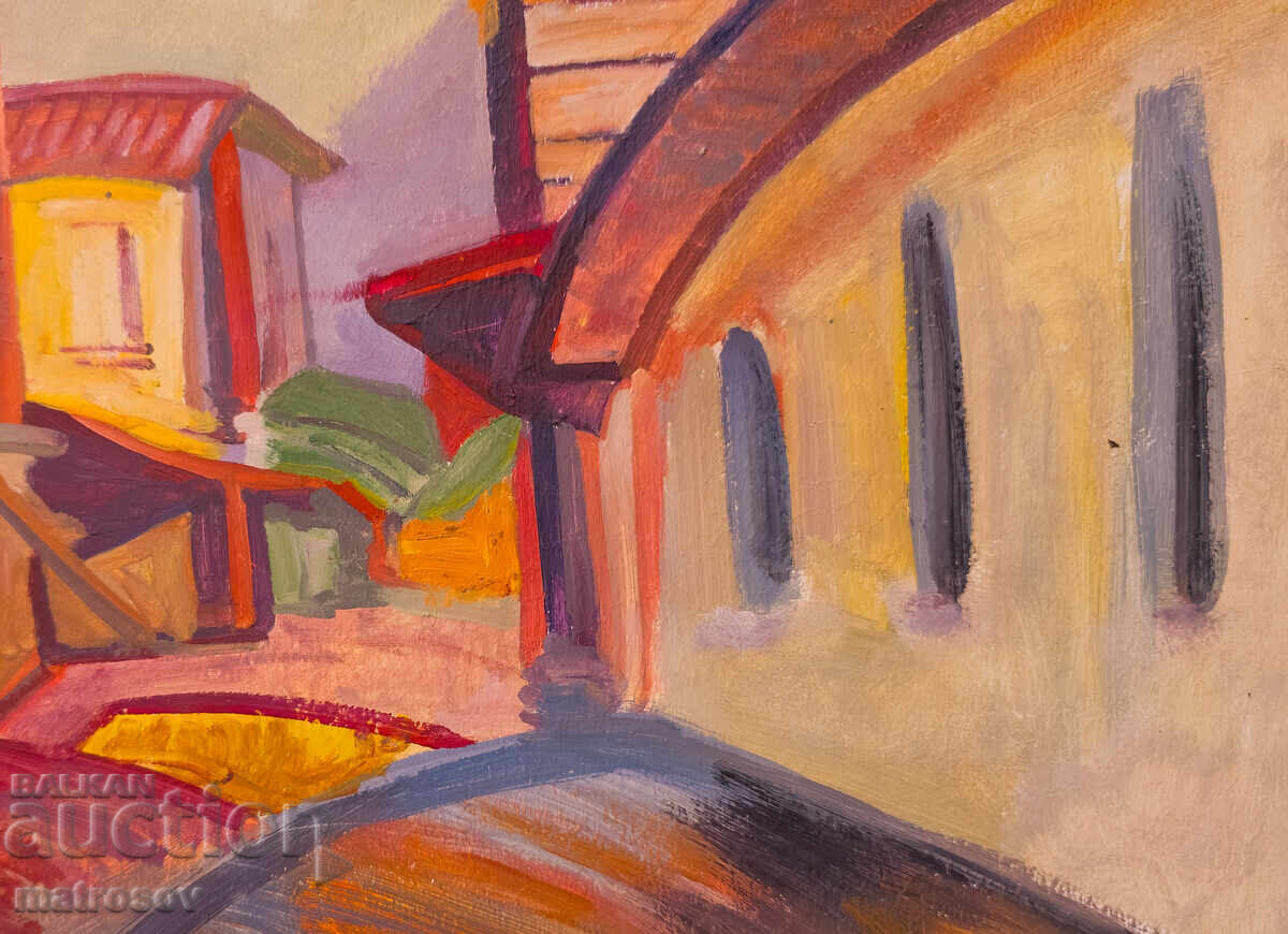 Peter Nenov, oil painting, landscape with houses - 7