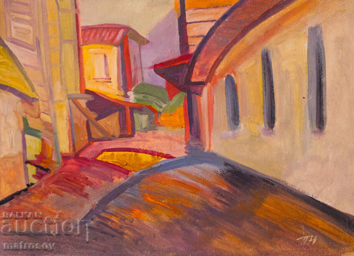 Peter Nenov, oil painting, landscape with houses