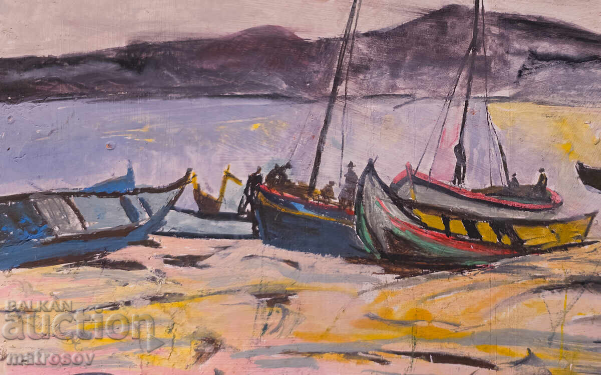 Peter Nenov, seascape, oil paints, landscape with boats - 7