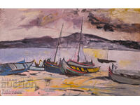 Peter Nenov, seascape, oil paints, landscape with boats