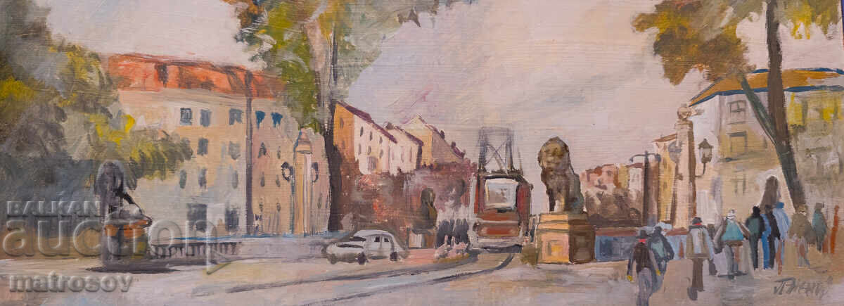Peter Nenov, Cityscape, Oil on Canvas "Lion's Bridge"