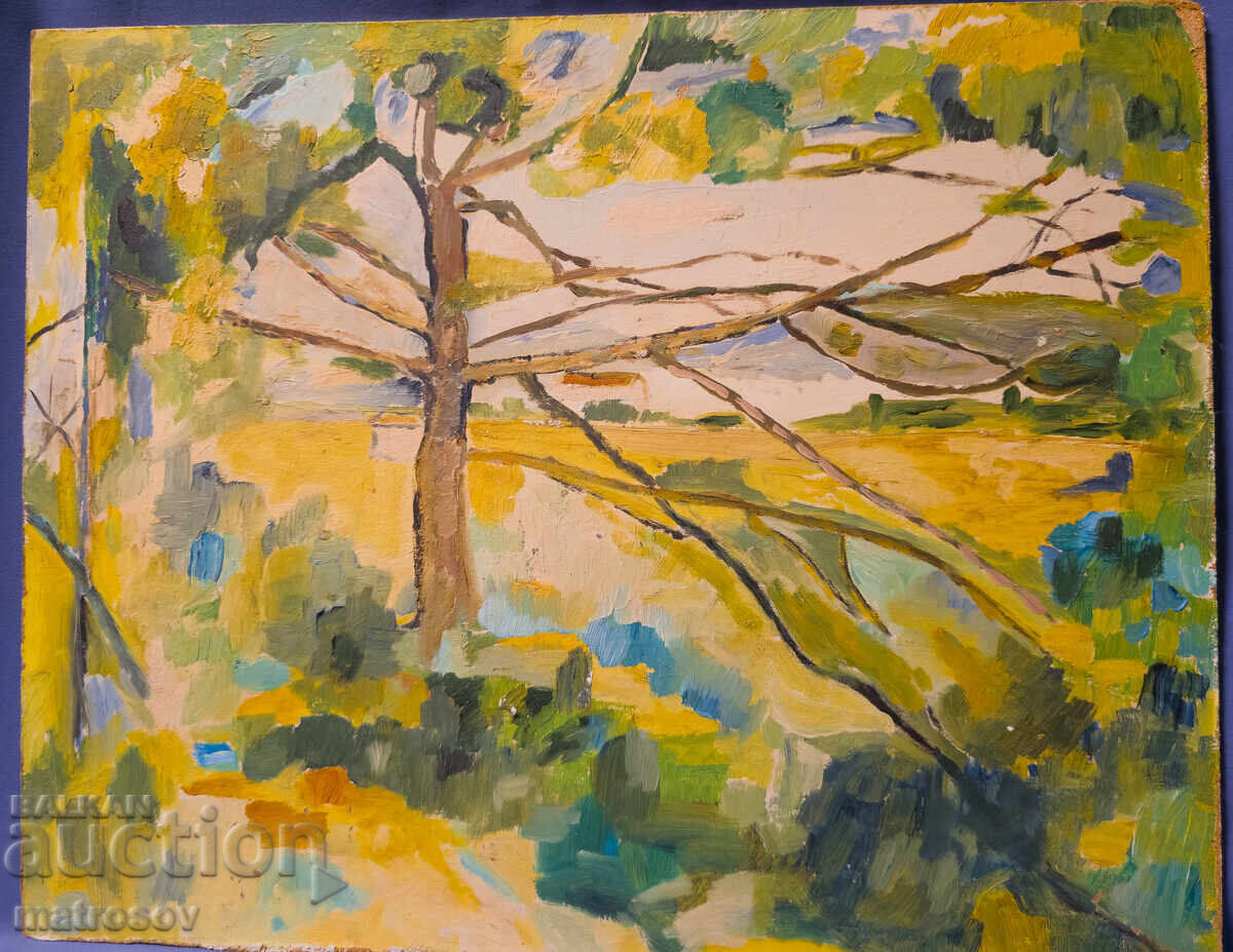 Auction  Peter Nenov, oil painting, landscape with a tree