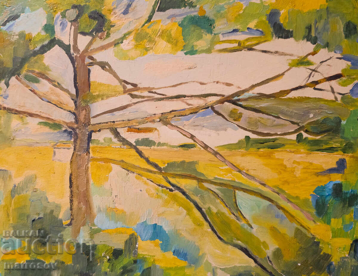 Peter Nenov, oil painting, landscape with a tree - 6