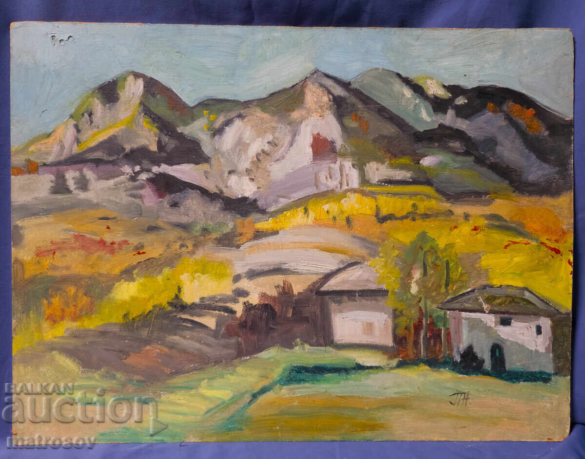 Delivery of Peter Nenov, mountain landscape with houses, oil paints Delivery of Peter Nenov, mountain landscape with houses, oil paints