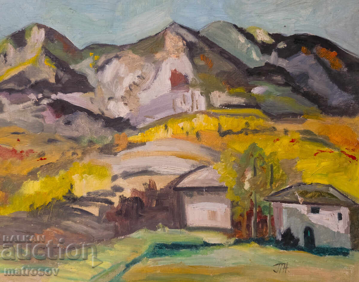 Peter Nenov, mountain landscape with houses, oil paints - 5 Peter Nenov, mountain landscape with houses, oil paints - 5