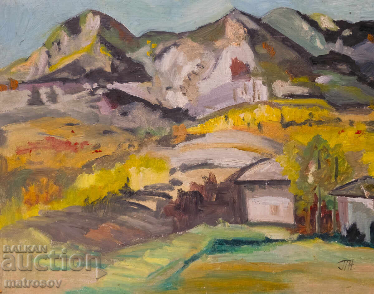 Peter Nenov, mountain landscape with houses, oil paints - 6 Peter Nenov, mountain landscape with houses, oil paints - 6