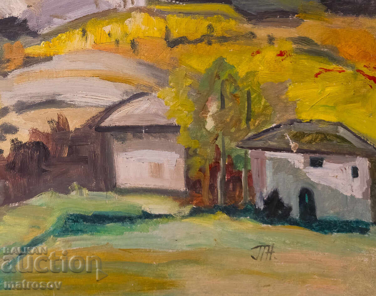 Peter Nenov, mountain landscape with houses, oil paints - 7 Peter Nenov, mountain landscape with houses, oil paints - 7