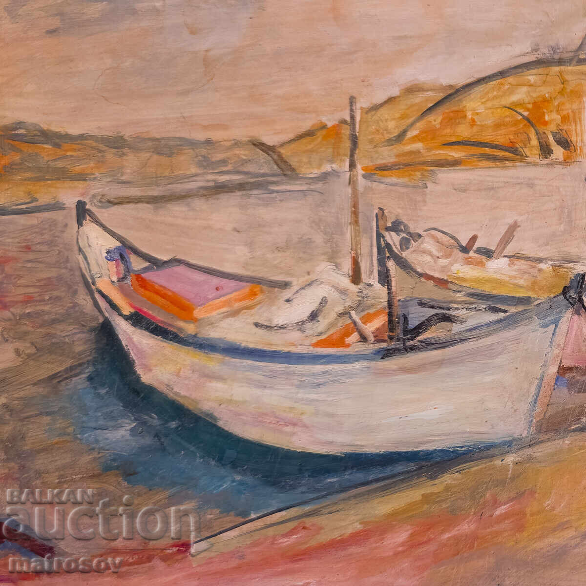 Auction  Peter Nenov, oil painting, seascape with boats