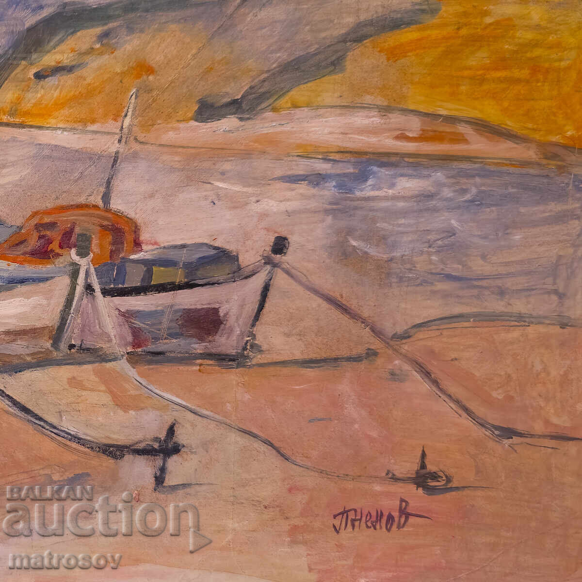 Peter Nenov, oil painting, seascape with boats - 5