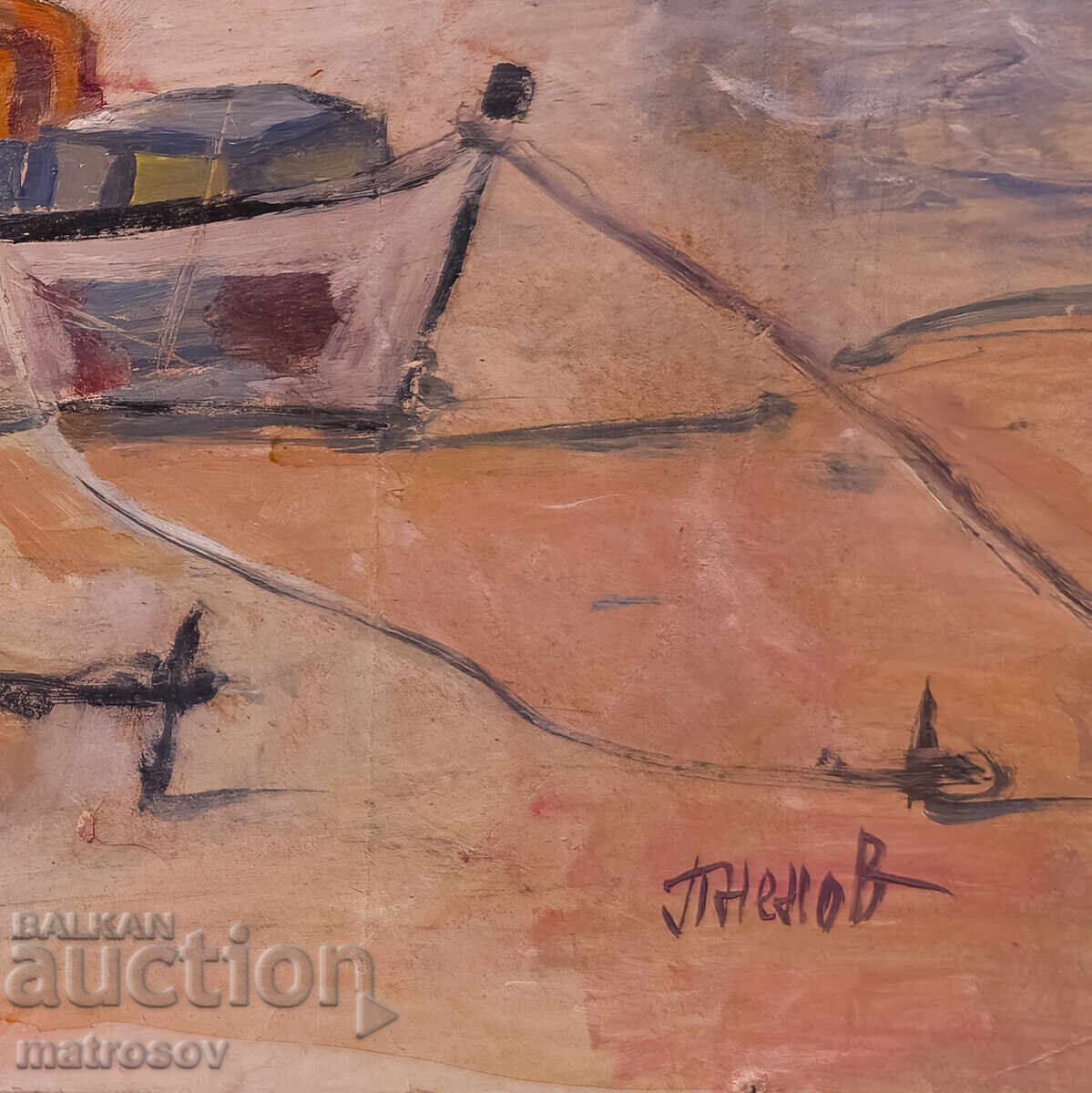 Peter Nenov, oil painting, seascape with boats - 6